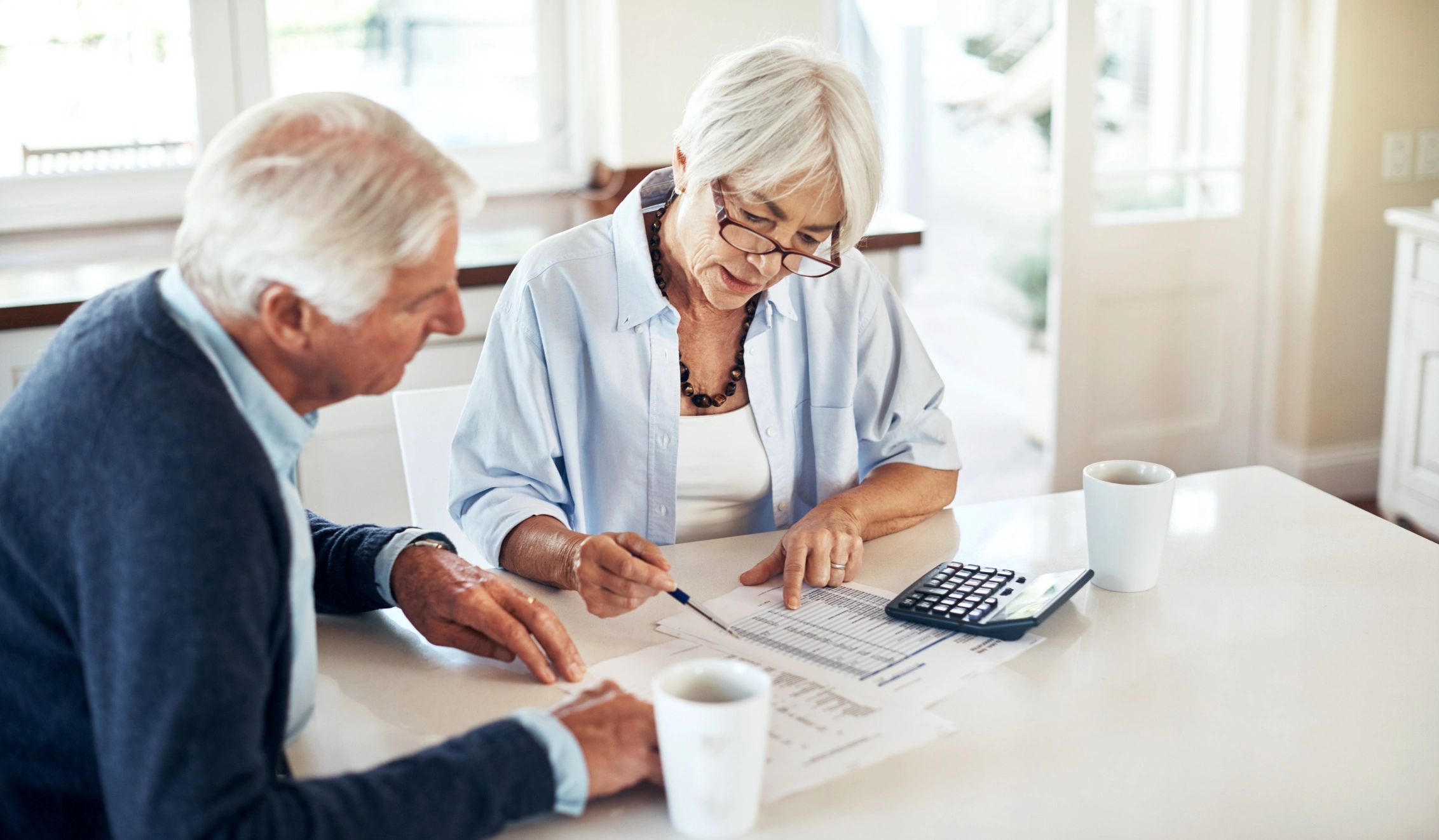 Senior couple reviewing household budget together